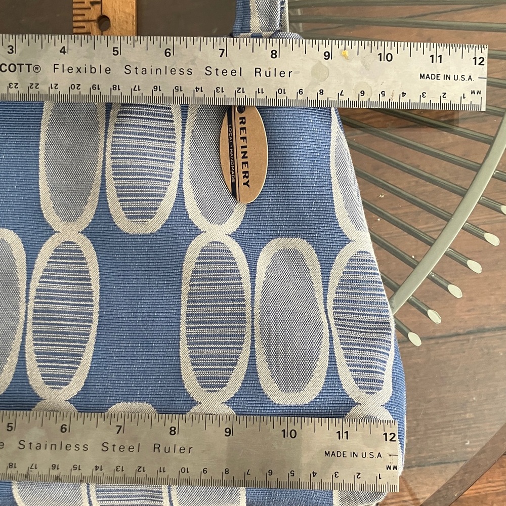 Refinery blue handmade fabric trapezoid shoulder bag handbag - Picture 8 of 9